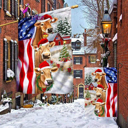 Christmas Flag, Christmas Cattle Cow American Flag