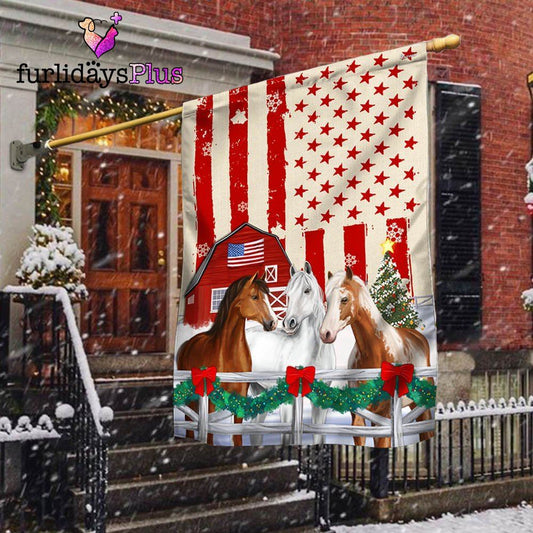 Christmas Flag, Christmas Horses American Flag