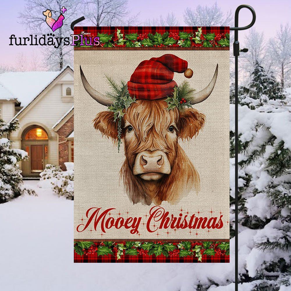 Christmas Flag, Highland Cow Fluffy Cow Christmas Flag