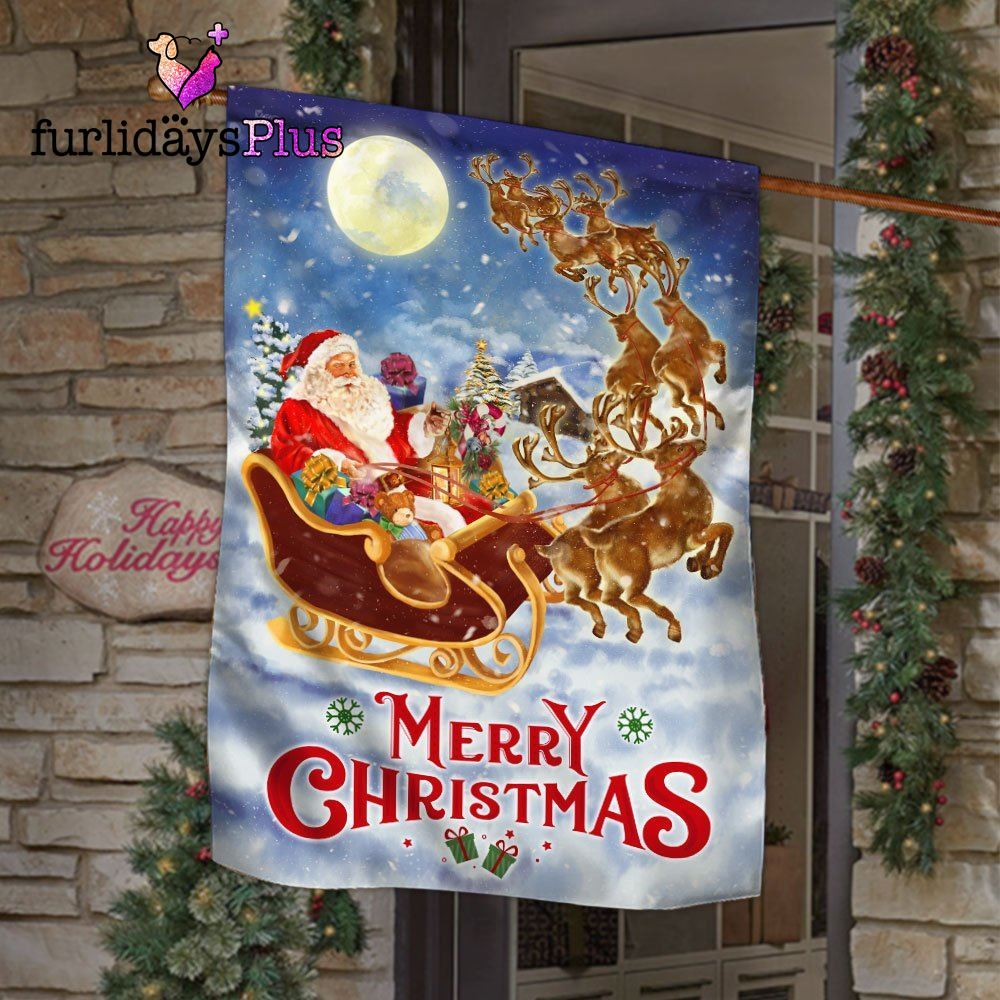 Christmas Flag, Merry Christmas Flag Santa Claus Reindeer Sled