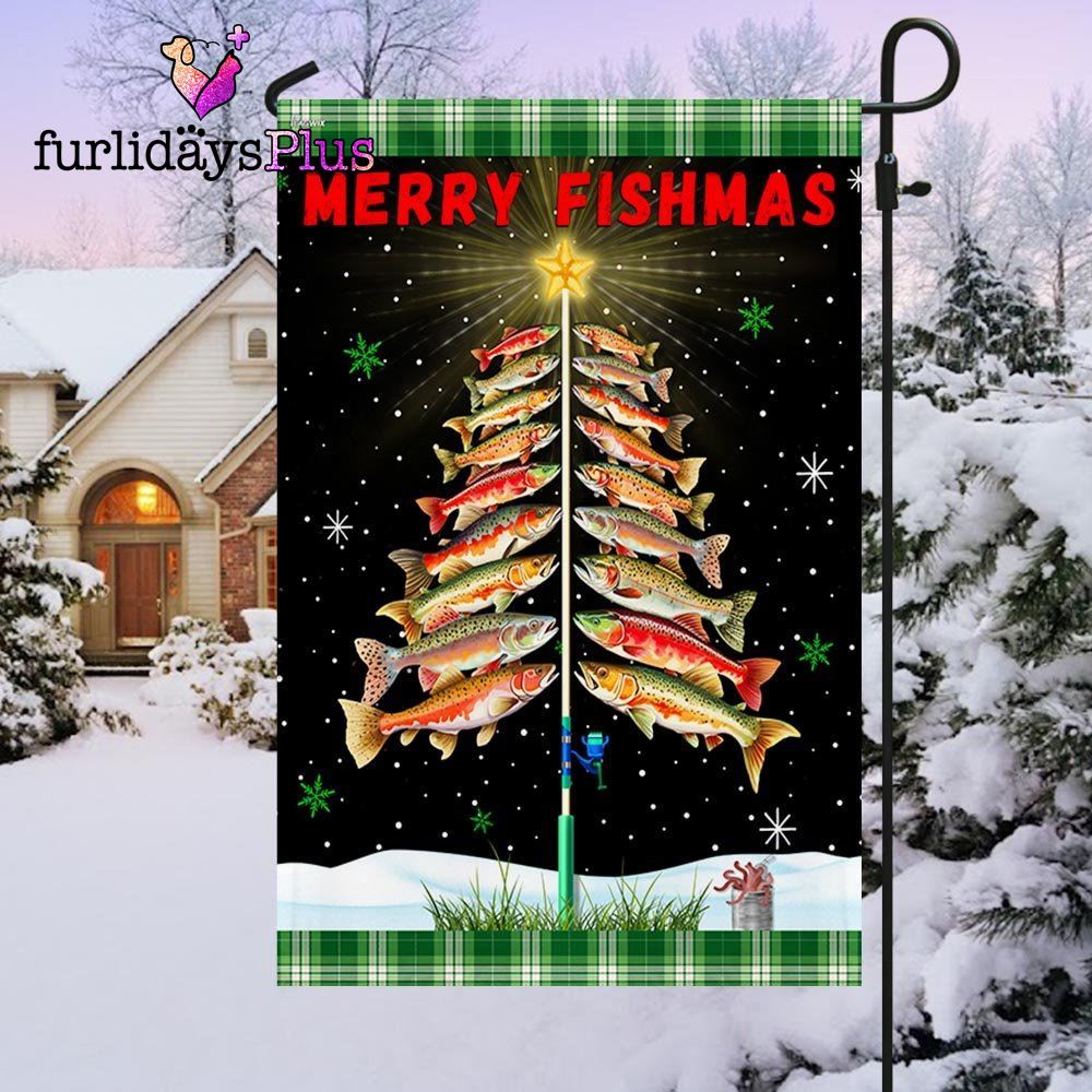 Christmas Flag, Merry Fishmas  Tree Christmas Flag