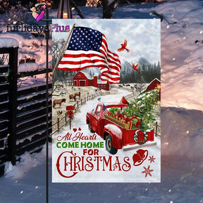 Christmas Flag, Red Truck American Flag All Hearts Come Home For Christmas