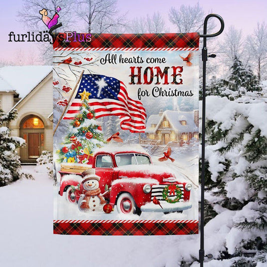 Christmas Flag, Red Truck Christmas Flag All Hearts Come Home For Christmas