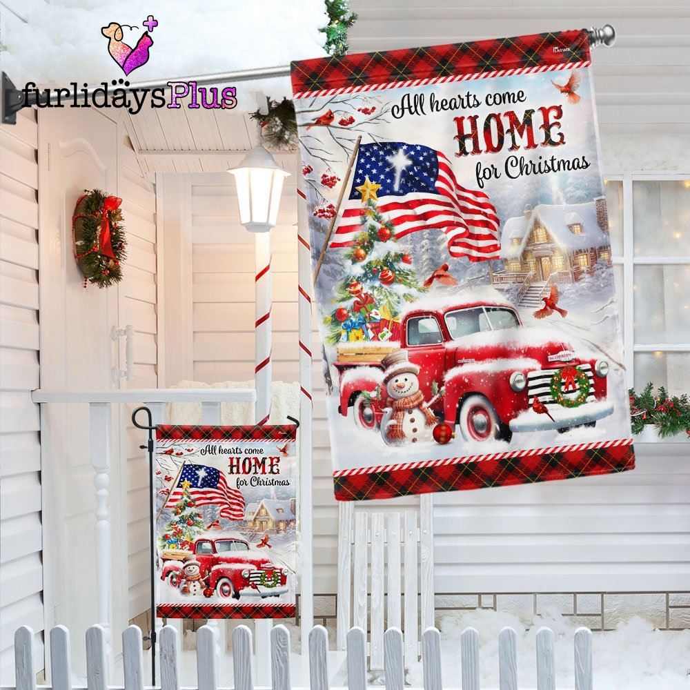 Christmas Flag, Red Truck Christmas Flag All Hearts Come Home For Christmas