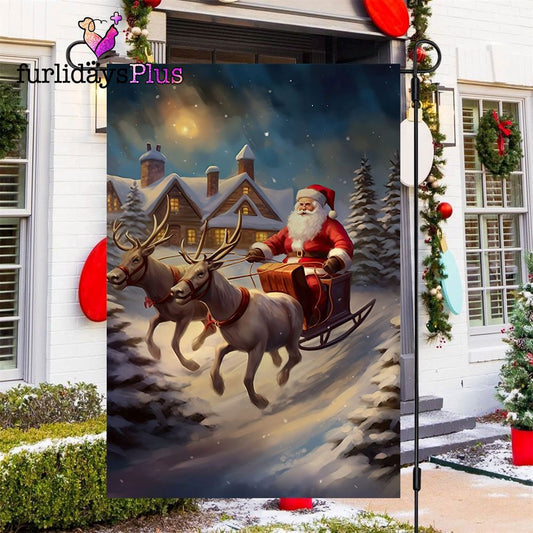 Christmas Flag, Reindeer Pulling Santa Claus Santa Claus Xmas Garden Flag