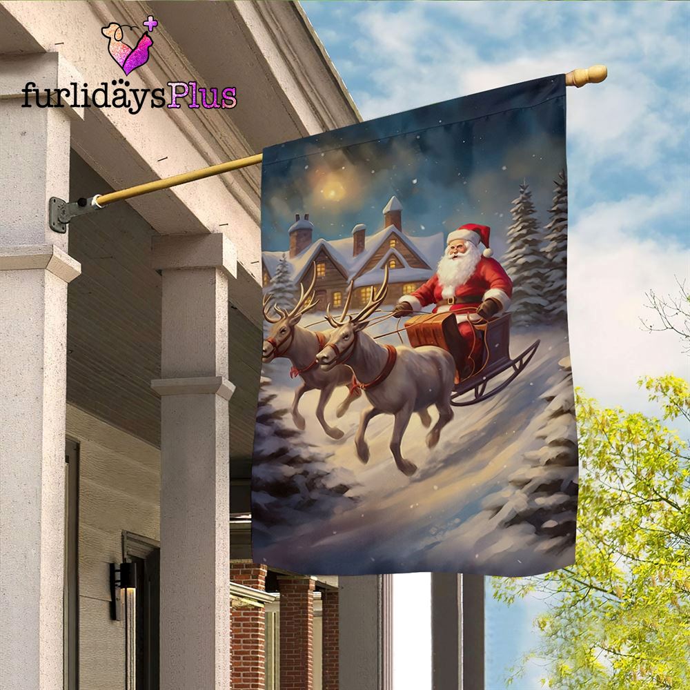 Christmas Flag, Reindeer Pulling Santa Claus Santa Claus Xmas Garden Flag