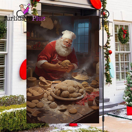 Christmas Flag, Santa Claus Is Making Cookies Santa Claus Xmas Garden Flag