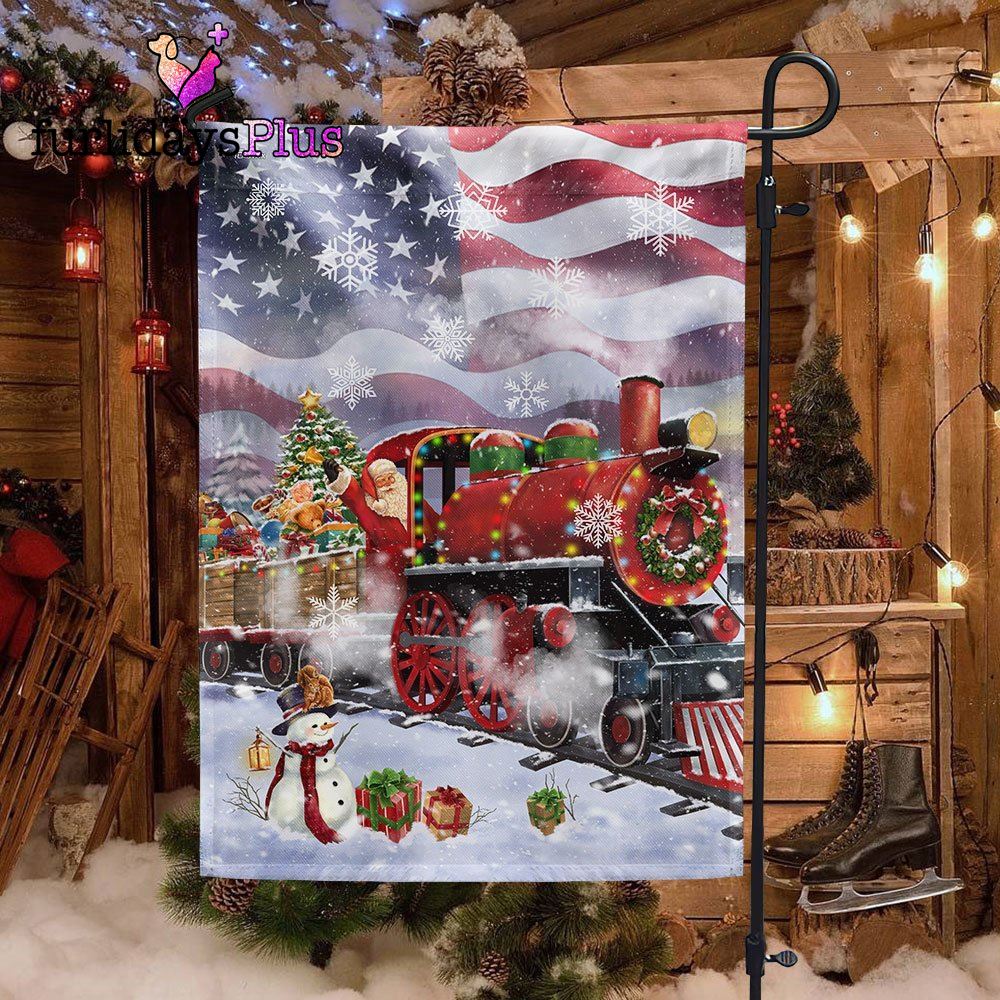 Christmas Flag, Santa Claus On the Christmas Train American Flag