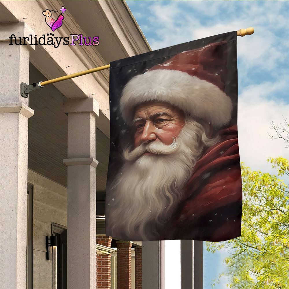 Christmas Flag, Santas Gentle Gaze A Winters Portrait Santa Claus Garden Flag