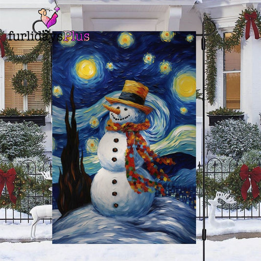 Christmas Flag, Starry Night Snowman A Whimsical Winter Celebration Christmas Garden Flag