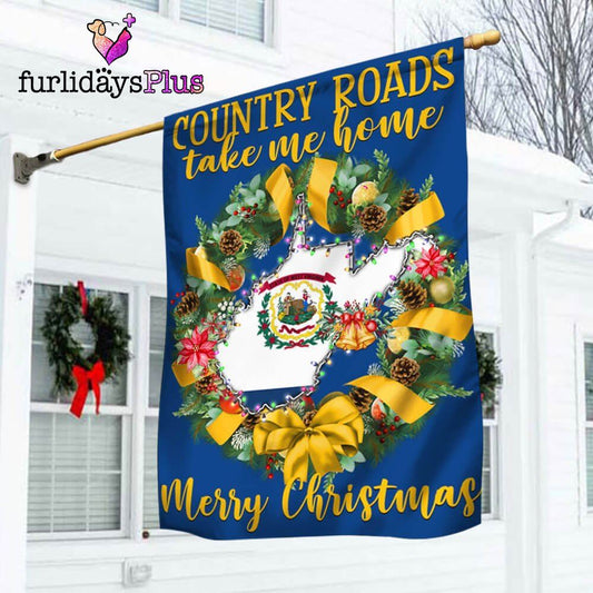 Christmas Flag, West Virginia Merry Christmas Country Roads Take Me Home Flag