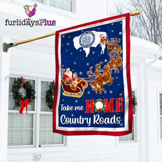 Christmas Flag, Wyoming Take Me Home Country Roads Christmas Santa Claus Flag