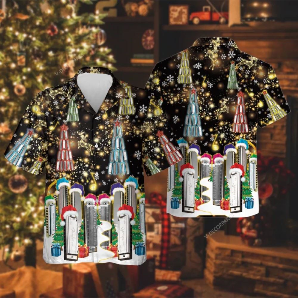 Christmas Harmonica Unisex Hawaiian Shirt, Xmas Hawaiian Shirts