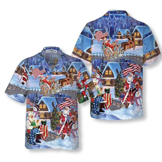 Christmas Holiday Santa Patriot Hawaiian Shirt, Xmas Hawaiian Shirts