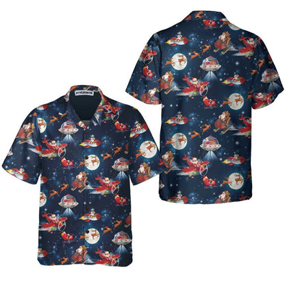 Christmas In Space Christmas Hawaiian Shirt With Santa Claus And Reindeer Pattern, Xmas Hawaiian Shirts