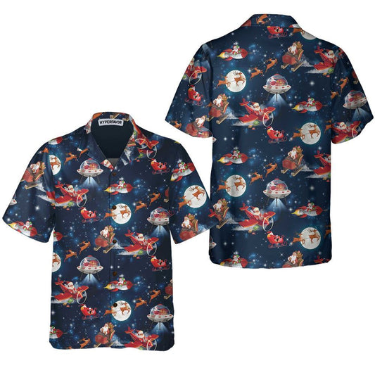 Christmas In Space Christmas Hawaiian Shirt With Santa Claus And Reindeer Pattern, Xmas Hawaiian Shirts