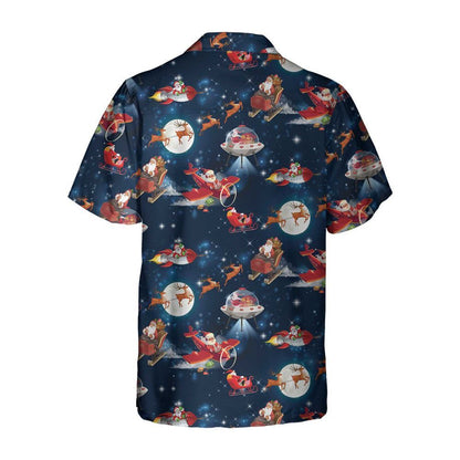 Christmas In Space Christmas Hawaiian Shirt With Santa Claus And Reindeer Pattern, Xmas Hawaiian Shirts