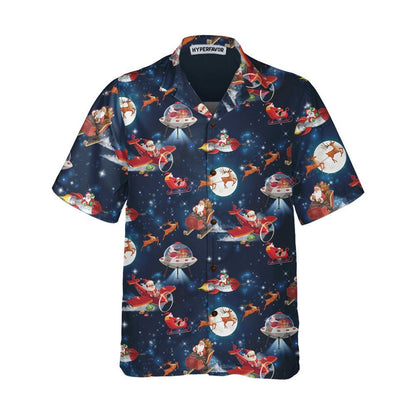 Christmas In Space Christmas Hawaiian Shirt With Santa Claus And Reindeer Pattern, Xmas Hawaiian Shirts