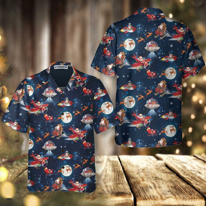 Christmas In Space Christmas Hawaiian Shirt With Santa Claus And Reindeer Pattern, Xmas Hawaiian Shirts