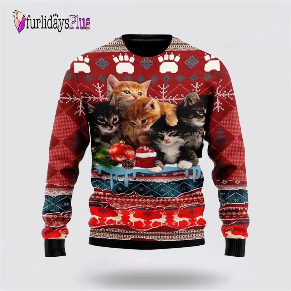 Christmas Kitty Cat Ugly Christmas Sweater, Cat Lover Christmas Sweater