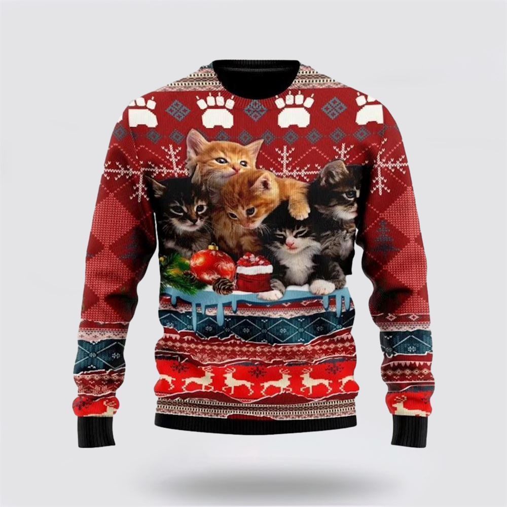 Christmas Kitty Cat Ugly Christmas Sweater, Christmas Sweater For Cat Lover