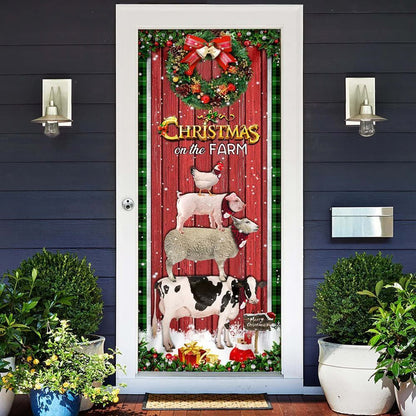 Christmas On The Farm Cattle Door Cover, Door Christmas Cover