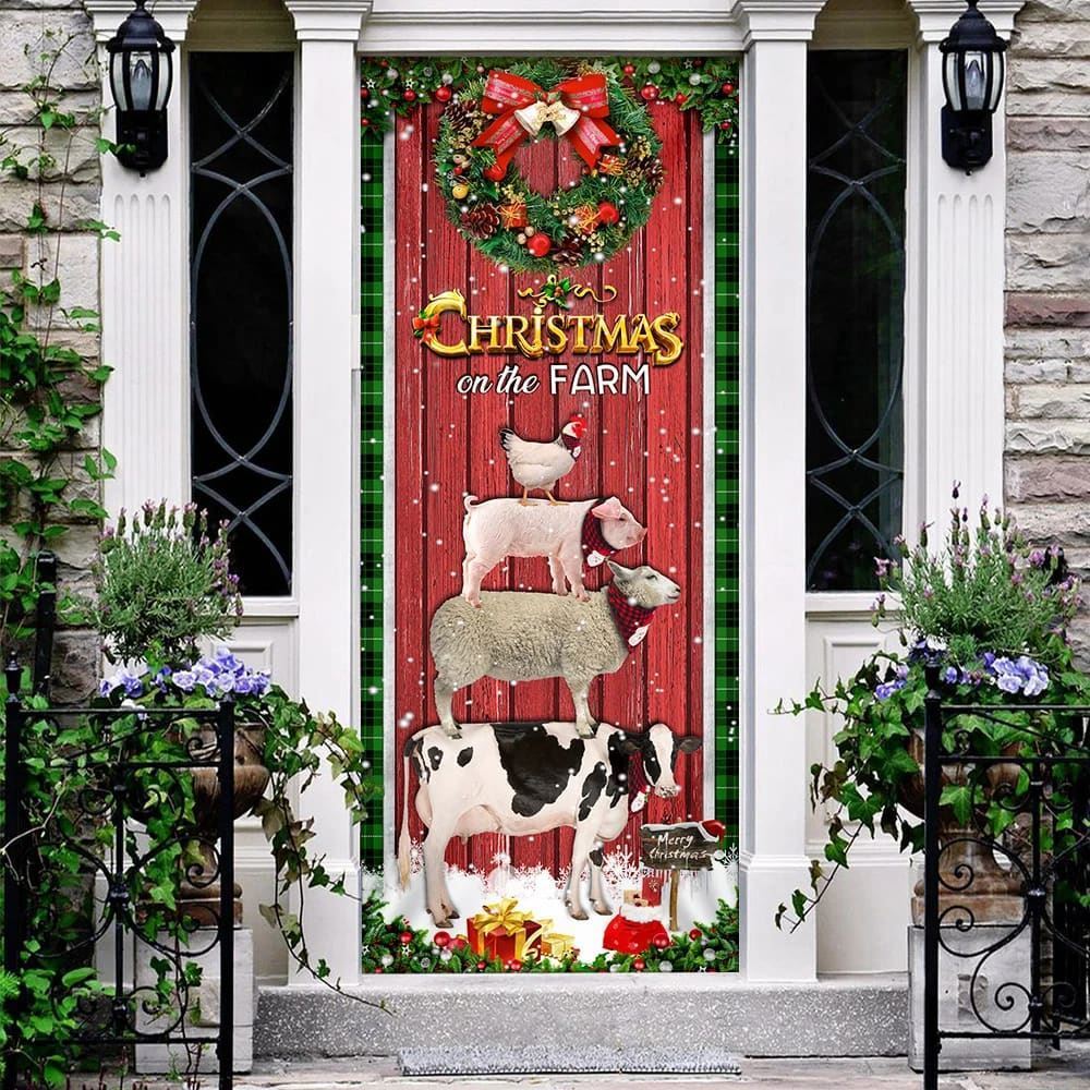 Christmas On The Farm Cattle Door Cover, Door Christmas Cover