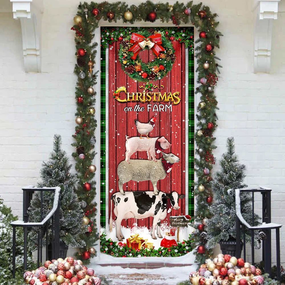 Christmas On The Farm Cattle Door Cover, Door Christmas Cover