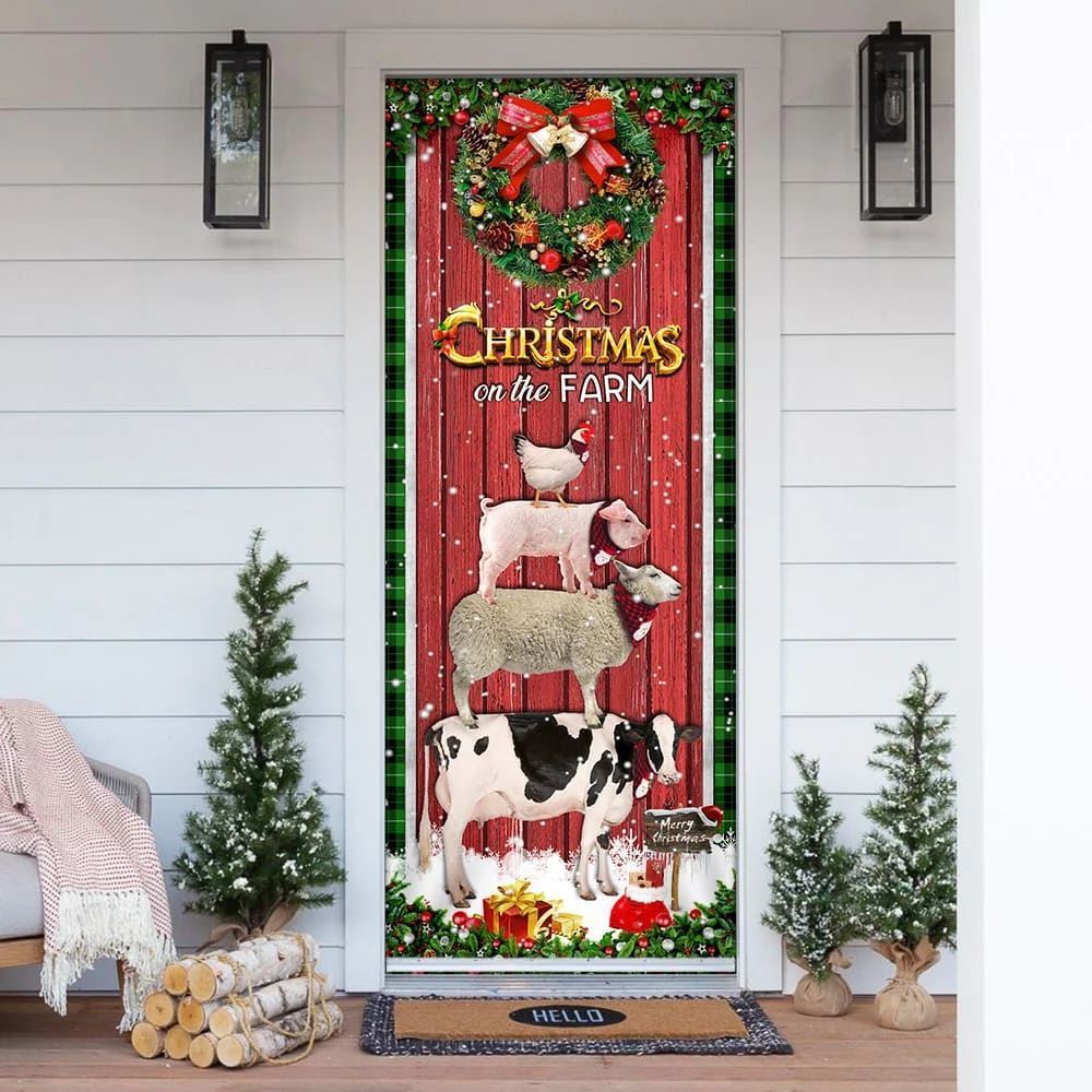 Christmas On The Farm Cattle Door Cover, Door Christmas Cover