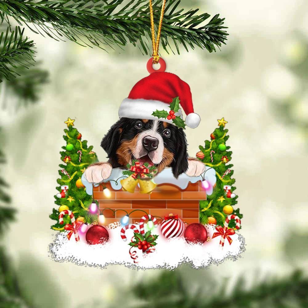 Christmas Ornament, Bernese Mountain Dog In The Chimney Hanging Christmas Ornament, Christmas Ornaments 2023