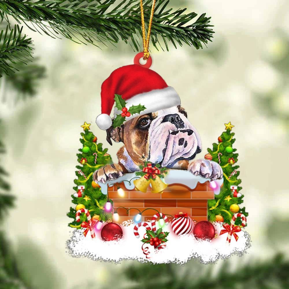 Christmas Ornament, Bulldog In The Chimney Hanging Christmas Ornament, Christmas Ornaments 2023