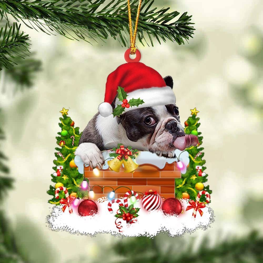 Christmas Ornament, French Bulldog In The Chimney Hanging Christmas Ornament, Christmas Ornaments 2023