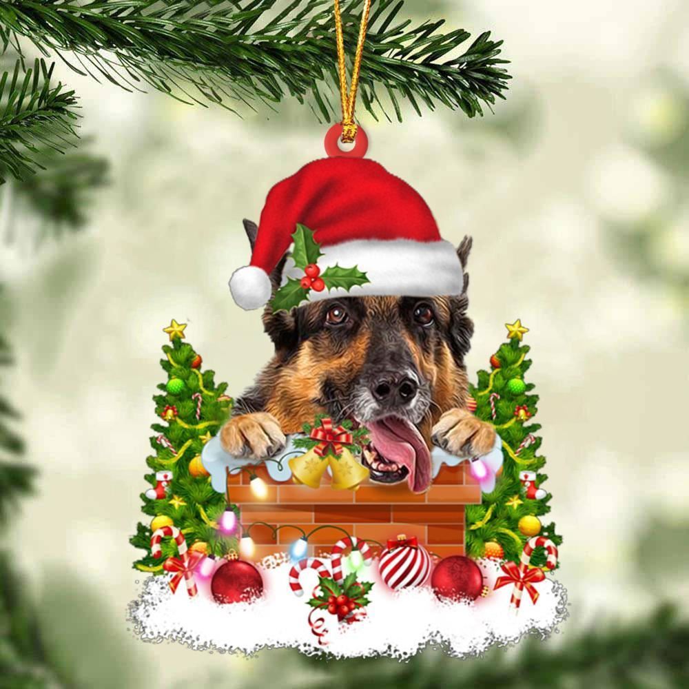 Christmas Ornament, German Shepherd In The Chimney Hanging Christmas Ornament, Christmas Ornaments 2023