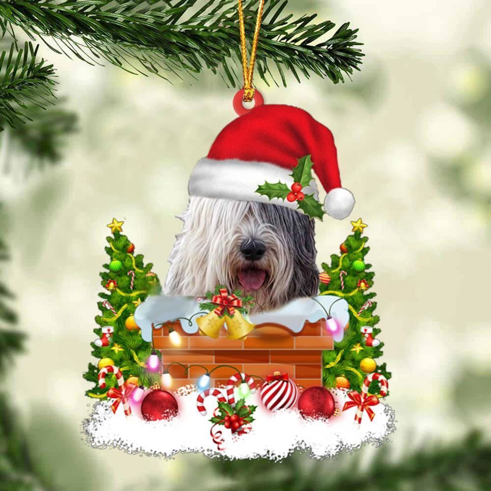 Christmas Ornament, Old English Sheepdog In The Chimney Hanging Christmas Ornament, Christmas Ornaments 2023