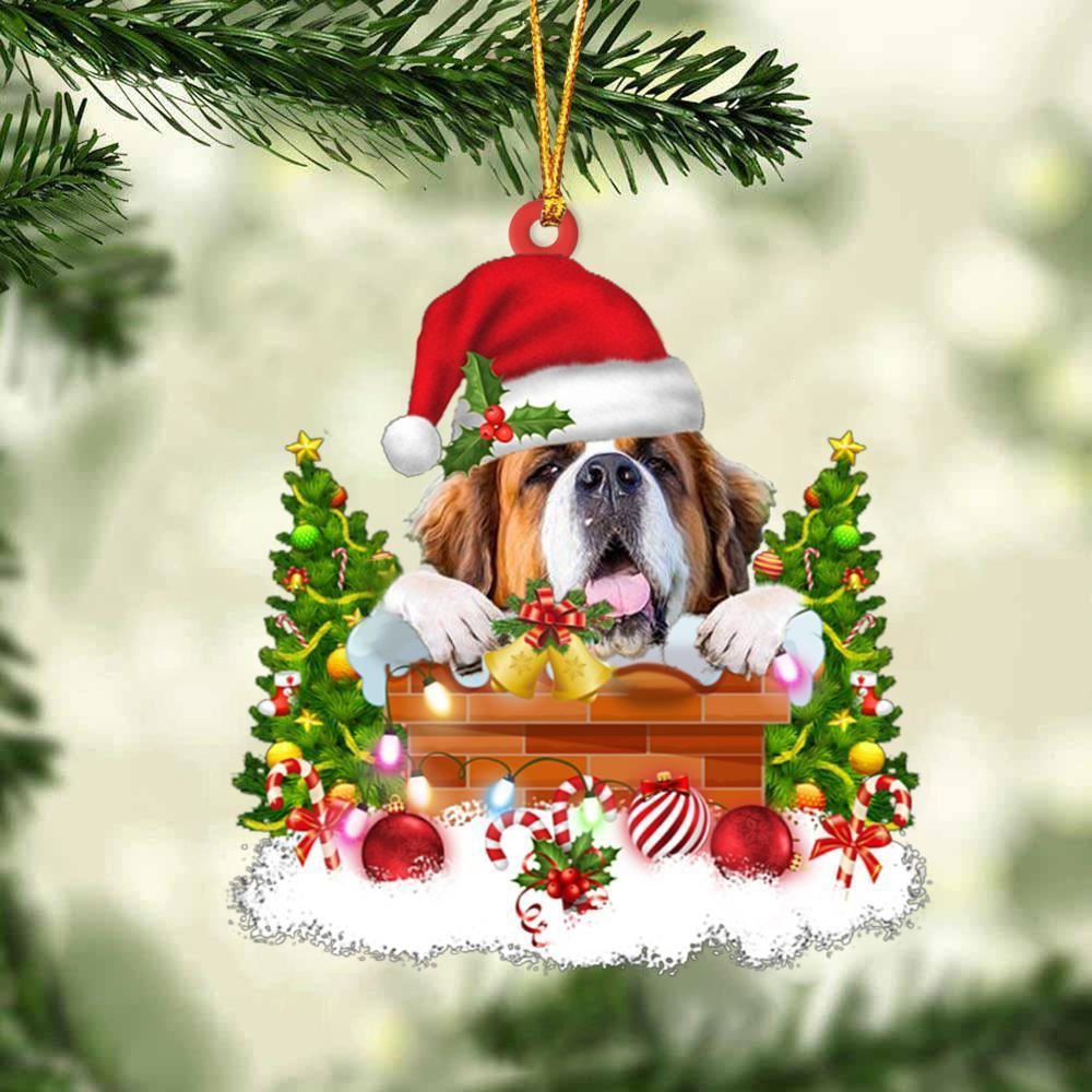 Christmas Ornament, St. Bernard In The Chimney Hanging Christmas Ornament, Christmas Ornaments 2023