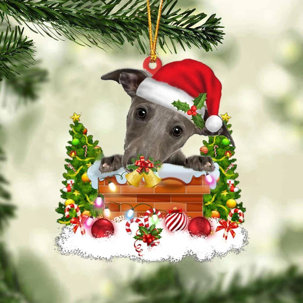 Christmas Ornament, Whippet In The Chimney Hanging Christmas Ornament, Christmas Ornaments 2023