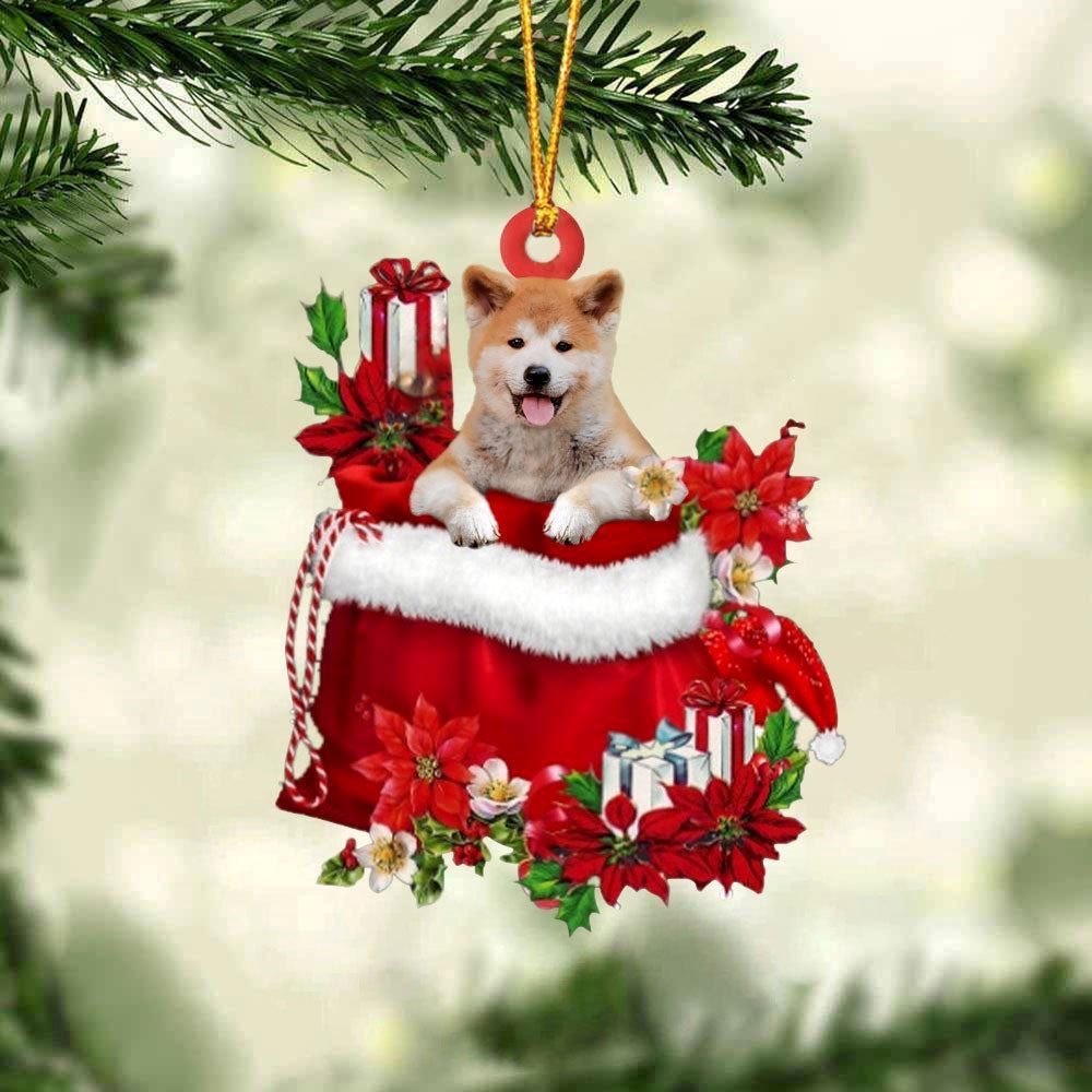 Christmas Ornaments, Akita Inu In Gift Bag Christmas Ornaments, Christmas Ornaments 2023