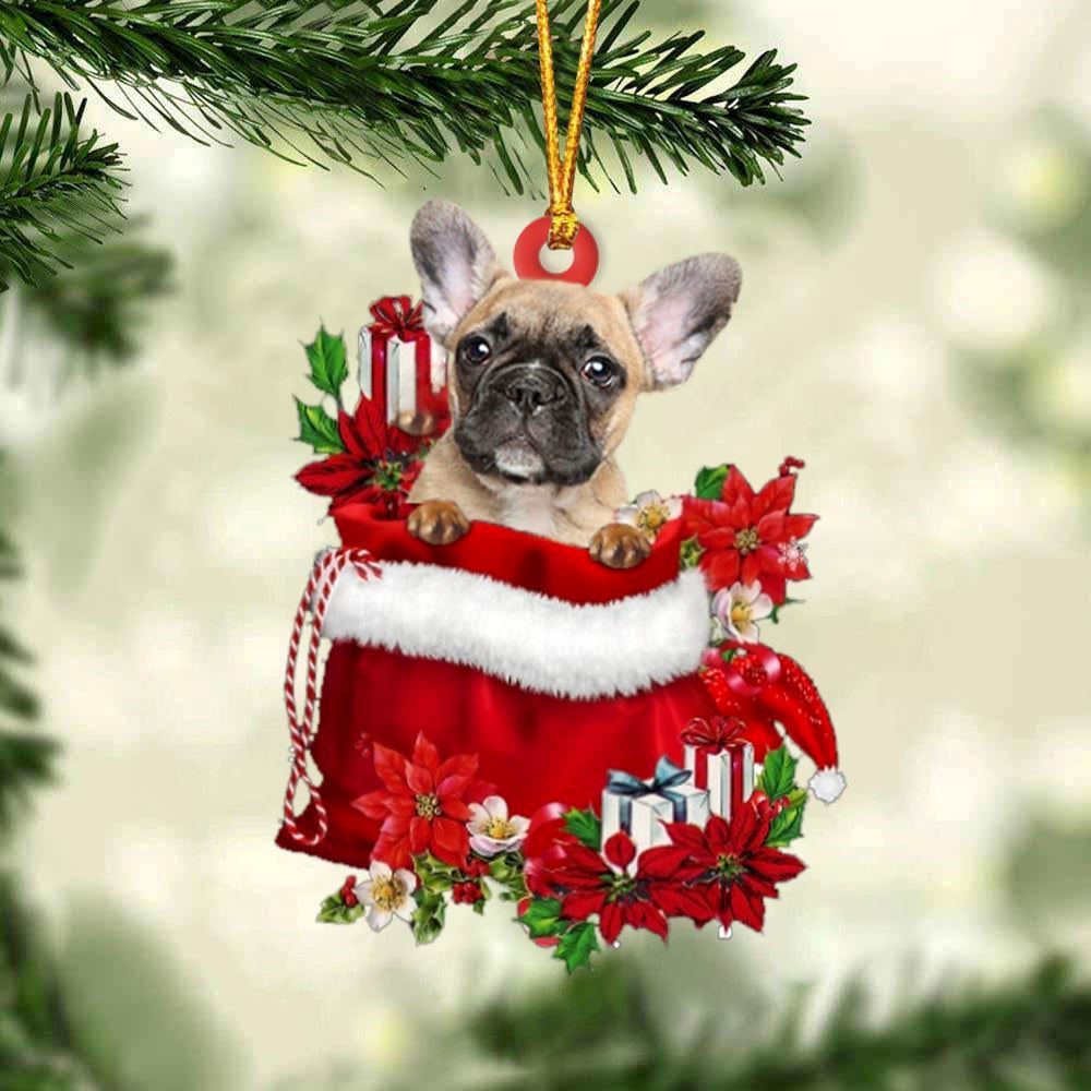 Christmas Ornaments, French Bulldog In Gift Bag Christmass Ornaments, Christmas Ornaments 2023