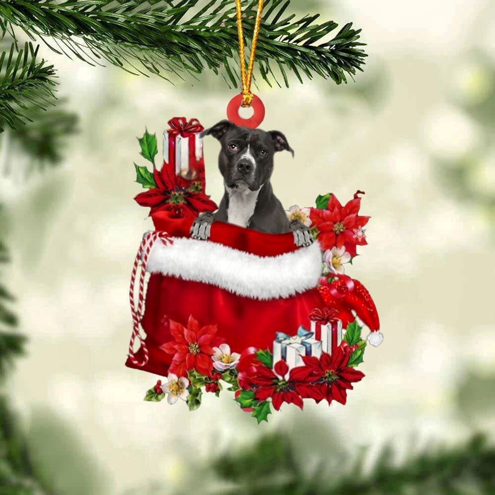 Christmas Ornaments, Pitbull In Gift Bag Christmas Ornaments, Christmas Ornaments 2023
