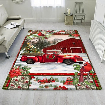 Christmas Rugs, Barn Red Truck Christmas Rug, Christmas Floor Mats