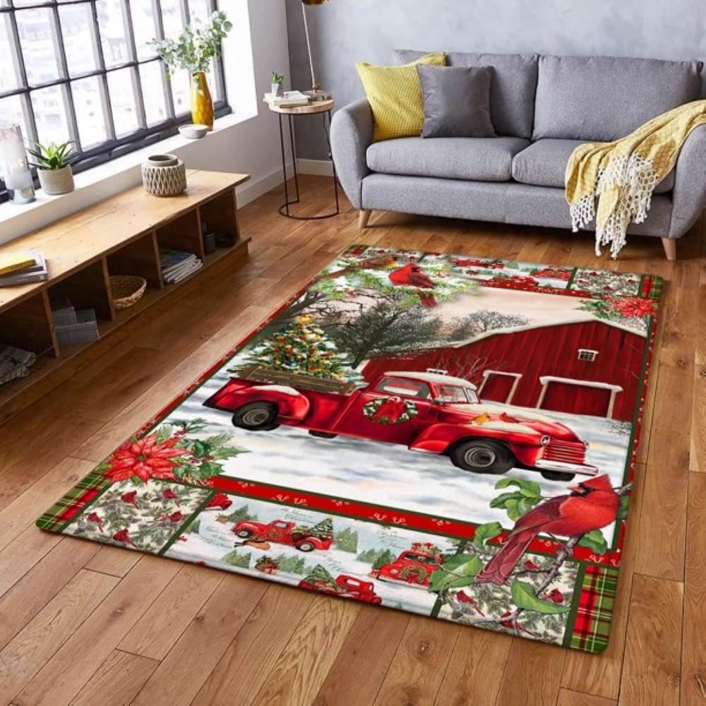 Christmas Rugs, Barn Red Truck Christmas Rug, Christmas Floor Mats