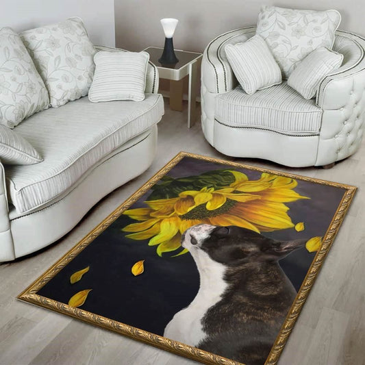 Christmas Rugs, Boston Terrier And Sunflower Christmas Gift Area Limited Edition Rug, Christmas Floor Mats