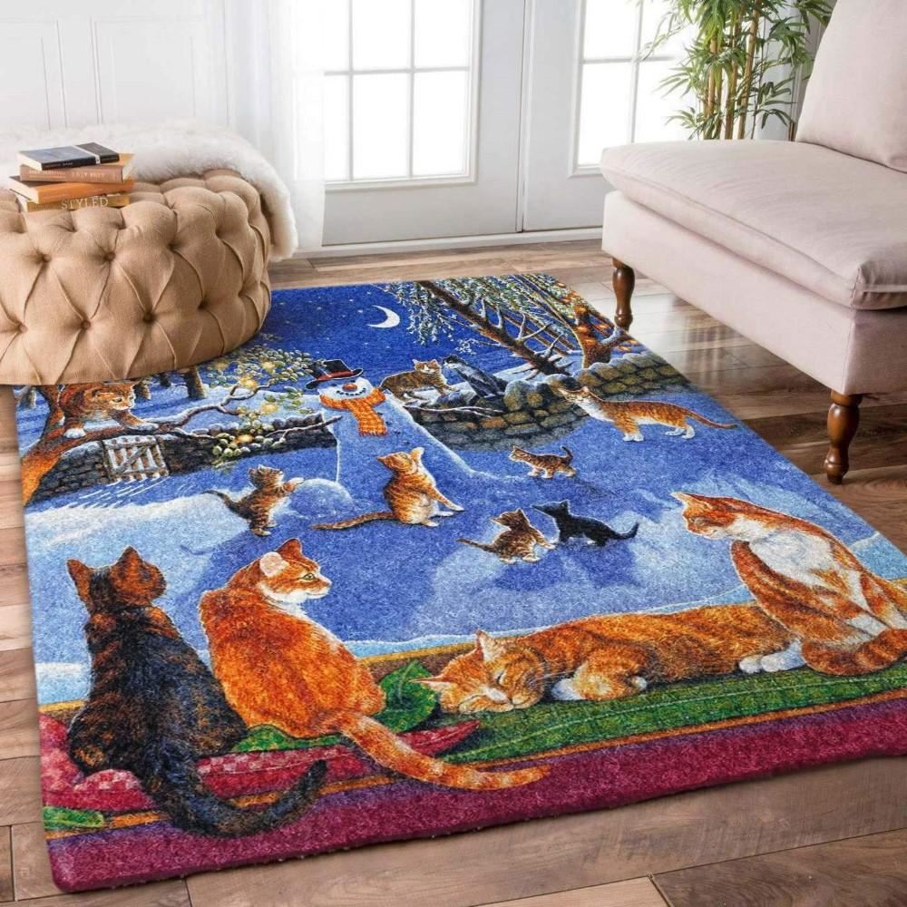 Christmas Rugs, Charming Chimney Corner With Christmas Cat Limited Edition Rug, Christmas Floor Mats