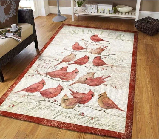 Christmas Rugs, Christmas Cardinals Tree Rectangle Limited Edition Rug, Christmas Floor Mats