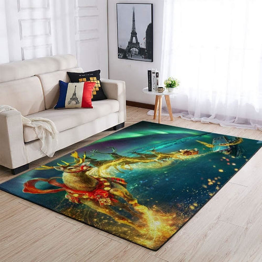 Christmas Rugs, Christmas Deer Sleigh Area Limited Edition Rug, Christmas Floor Mats