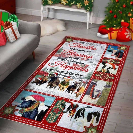 Christmas Rugs, Christmas On The Farm Cow Rectangle Limited Edition Rug, Christmas Floor Mats