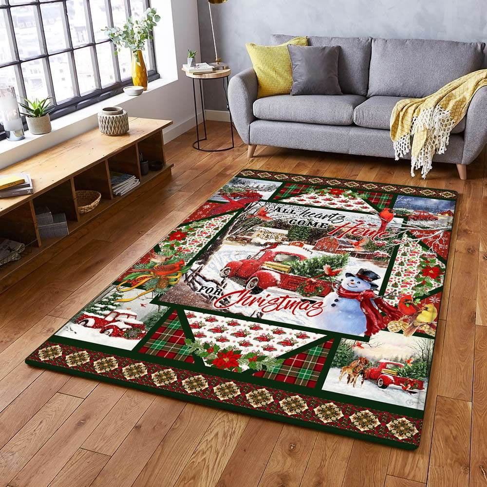 Christmas Rugs, Christmas Red Truck. All Hearts Come Home For Christmas Rug, Christmas Floor Mats