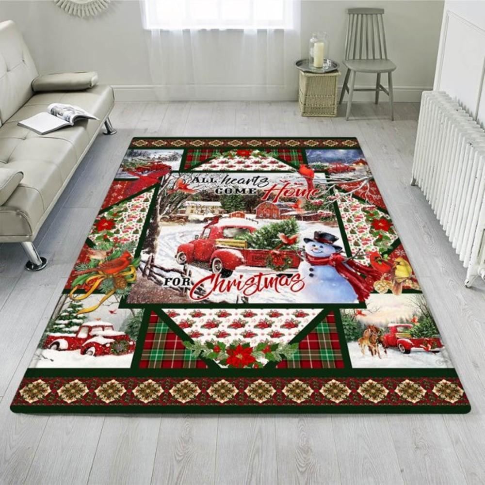 Christmas Rugs, Christmas Red Truck. All Hearts Come Home For Christmas Rug, Christmas Floor Mats