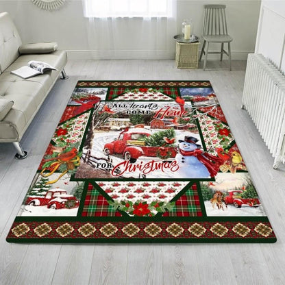 Christmas Rugs, Christmas Red Truck. All Hearts Come Home For Christmas Rug, Christmas Floor Mats