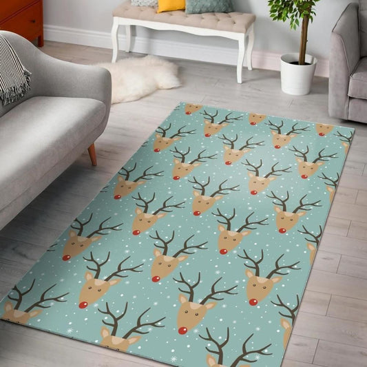 Christmas Rugs, Christmas Reindeer Print Pattern Area Limited Edition Rug, Christmas Floor Mats